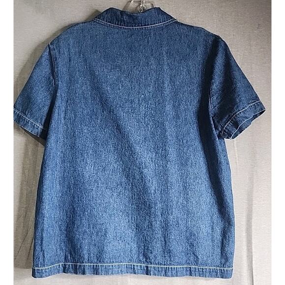 Studio Ease Women's S Short Sleeve Denim Blue Front Pockets Floral Buttons - Picture 2 of 6